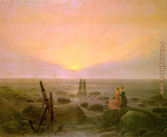 Moon rising over Sea painting - Caspar David Friedrich Moon rising over Sea art painting